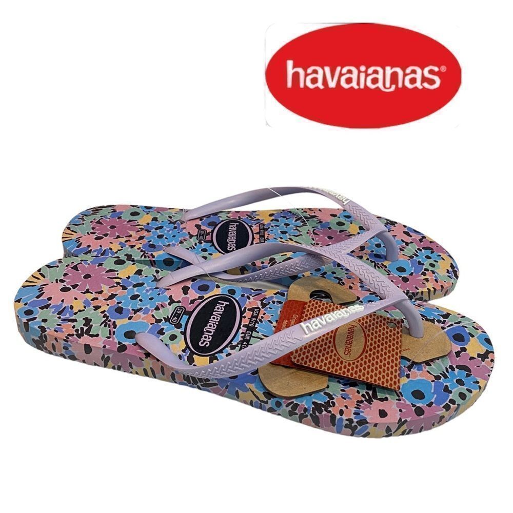 New with Tag Havaianas Slim Quiet Lilac Floral Romantic Flip Flop Sandals 9/10